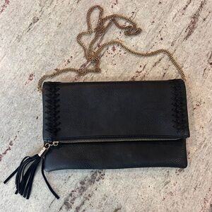Moda Luxe Palermo Stitch Detail Clutch in black faux leather